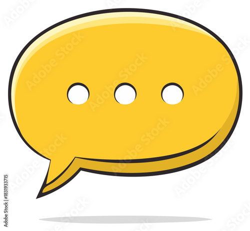 Yellow speech bubble with ellipsis symbol and cartoonish outline suggesting conversation or thought process