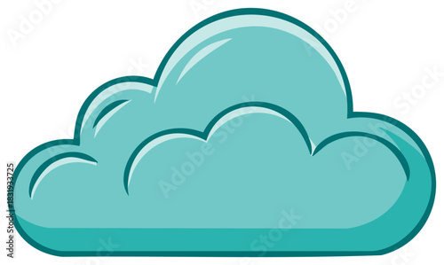 Single fluffy cartoon cloud with blue outline and shading in flat design