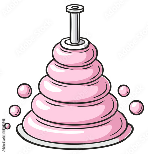 Whimsical Pink Toilet Plunger with Floating Soap Bubbles Cartoon Illustration