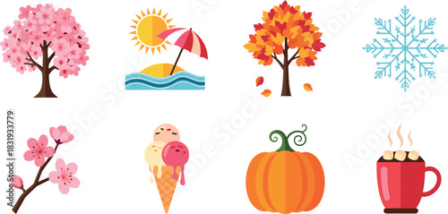 Set of icons representing the four seasons