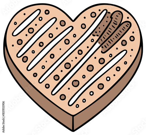 Cute cartoon heart shaped cookie with icing and sprinkles illustration