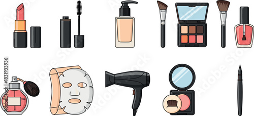 Collection of cosmetic and beauty products, illustration