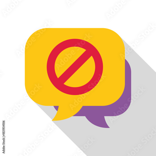 Yellow speech bubble with a red forbidden symbol, representing censored or forbidden communication