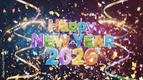 Festive Happy New Year greeting with fireworks, 2026 New Year fireworks 