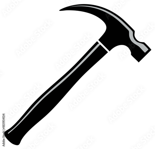 Black and White Hammer Tool Illustration for Carpentry and Construction Work