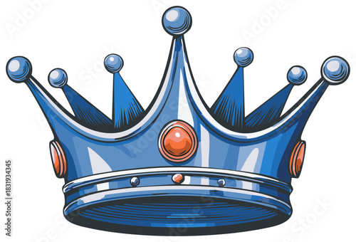 Royal Blue Crown with Orange Jewels Cartoon Illustration, Royalty, Headwear, Graphic Design