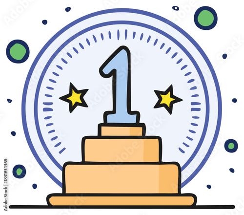 Number One on Podium With Stars Around Achievement Success Celebration
