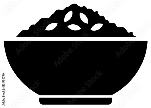 Black minimalist icon of a bowl filled with rice grains or cereal silhouette graphic