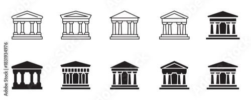 Ancient greek temple icon set evoking history, power, and tradition for educational resources and classic design projects