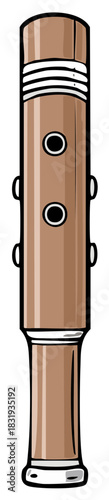 Cartoon woodwind instrument, brown musical education object with holes and keys, artistic vector illustration