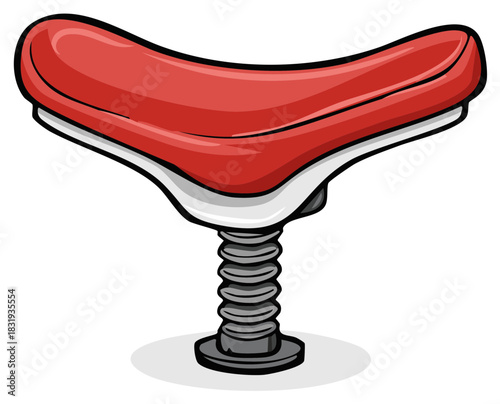 Vibrant Red Bouncy Spring Seat Toy Isolated Cartoon Illustration