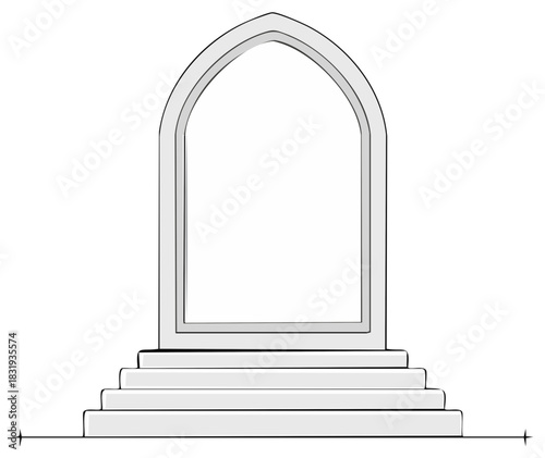 Minimalist arched doorway and steps illustration, symbolizing opportunity, entrance, or new journey