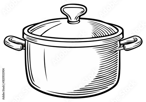 Stockpot with Lid Illustration Kitchenware Cooking Pot Line Art Drawing Isolated