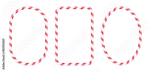 Set of decorative vector candy cane red and white striped blank frames, christmas name tag or card template	
