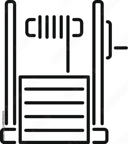 Simple black and white icon of gym equipment, ideal for representing weightlifting, bodybuilding, fitness, and strength training