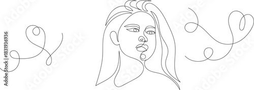 Woman face one line drawing. Minimalist single line woman face illustration. A clean and elegant single line drawing of a woman's face, perfect for modern and sophisticated designs.