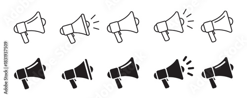 Bold megaphone icons set ready to amplify your message with a modern design for marketing, announcements, and social media campaigns