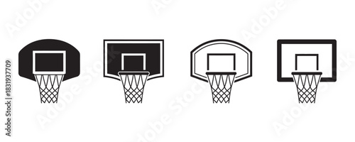 Basketball hoop icons provide athletic themes, fitness designs, and sports graphics - perfect for team branding, vector art, and recreational layouts