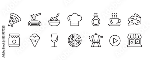 Delicious Italian food icons for your restaurant website or marketing campaign need a fresh look, including pizza, pasta, coffee and more!