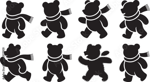 Set of Walking Teddy Bear Silhouettes with Scarves scarf