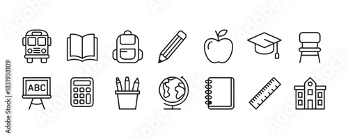 Outline icons of school supplies for education projects make learning look fun and engaging in your presentations and educational resources!