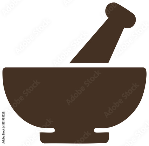 Mortar and pestle illustration, symbolizing pharmaceutical compounding, herbal medicine, or alternative therapies icon