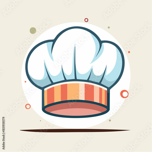 Chef Hat With Striped Band And Circles On Light Background