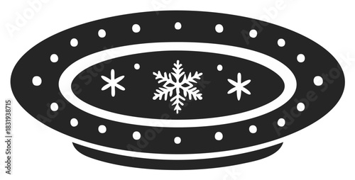 Stylized Oval Plate with Snowflake and Dot Border Design