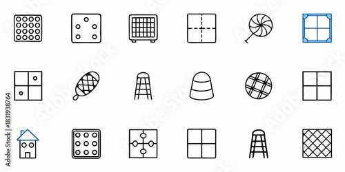 Collection of various outlined shapes including squares circles and a house illustration art