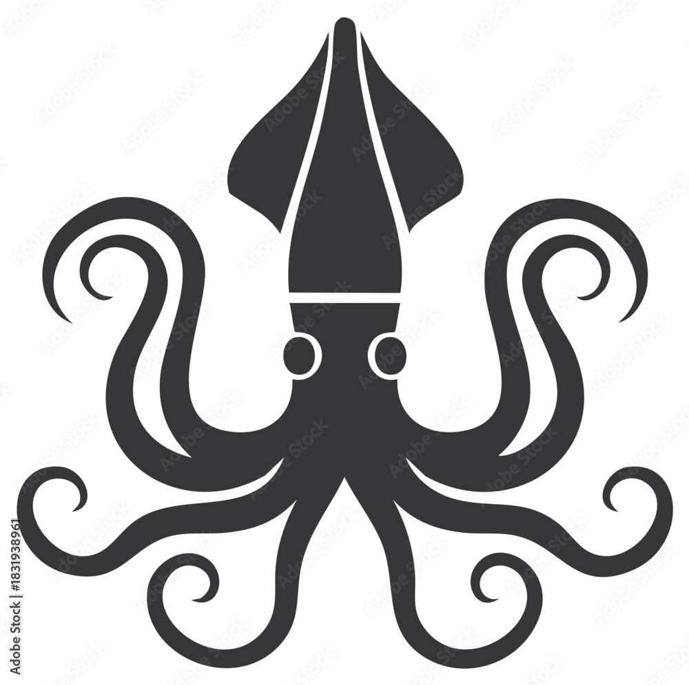 Naklejka premium Stylized Squid Vector Graphic with Tentacles for Illustration or Graphic Design Projects
