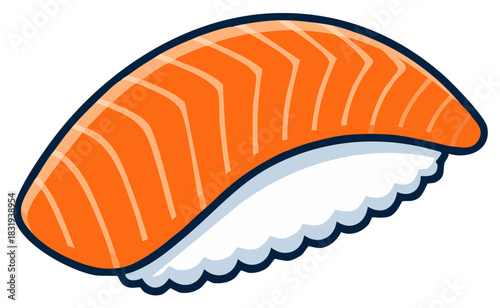 Hand-drawn vector illustration of a salmon nigiri sushi piece