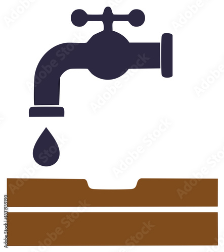 Dripping Water Tap with Soil Illustrative Graphic for Environmentally Focused Themes and Water Conservation