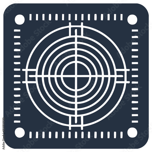 Target icon with crosshairs and border on a dark background.