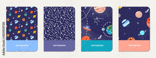 Note book cover design. Cosmic pattern for kids.