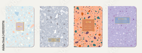 School notebook cover design. Terrazzo abstract