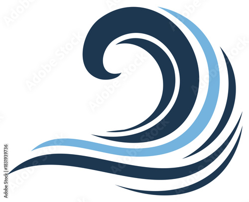 Stylized Ocean Wave in Dark Blue and Light Blue Swirls