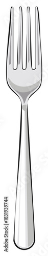Shiny Silver Fork Standing Upright, Isolated Utensil for Dining and Cooking