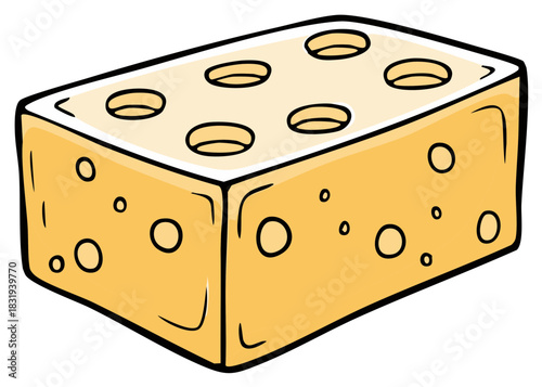 Cartoon Block of Cheese with Holes, Yellow Blocky Food Item, Delicious Food Vector Illustration for Menu or Educational Resource