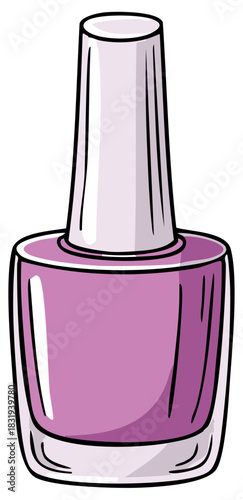 Illustration of a purple nail polish bottle with a light pink cap on a white background