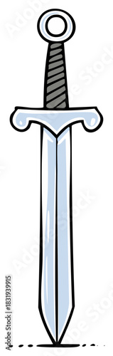 Cartoon drawing of a sword. The illustration is a vector graphic.