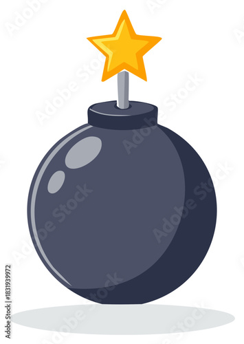 Simple cartoon bomb with a bright yellow star instead of a fuse power up concept