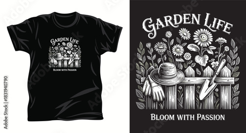Gardening graphic vector t shirt design print.