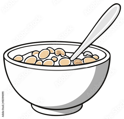 Cartoon breakfast cereal bowl with a spoon simple graphic vector illustration