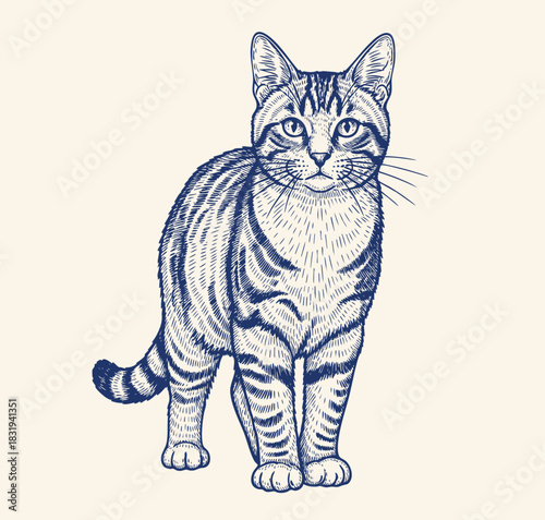 Pet cat vintage drawing. engraving illustration