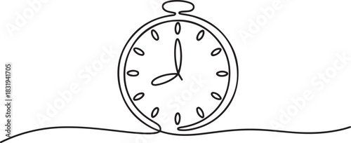 Continuous one line drawing clock icon with doodle hand drawn style. Self drawing.one line  vector illustration  with out background