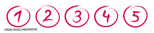 Red hand drawn numbers. Grade result. 