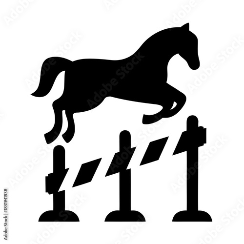 Horse jumping over obstacles equestrian sport silhouette
