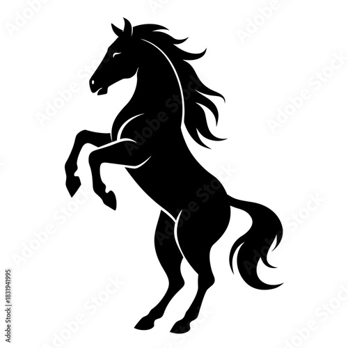 Powerful rearing horse silhouette against white background