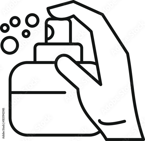 Hand using a disinfectant spray bottle, spraying and disinfecting