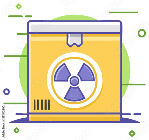 Radioactive waste box with radiation symbol, flat design style for graphic, element, sign or sticker. Square box, radioactive waste, danger.